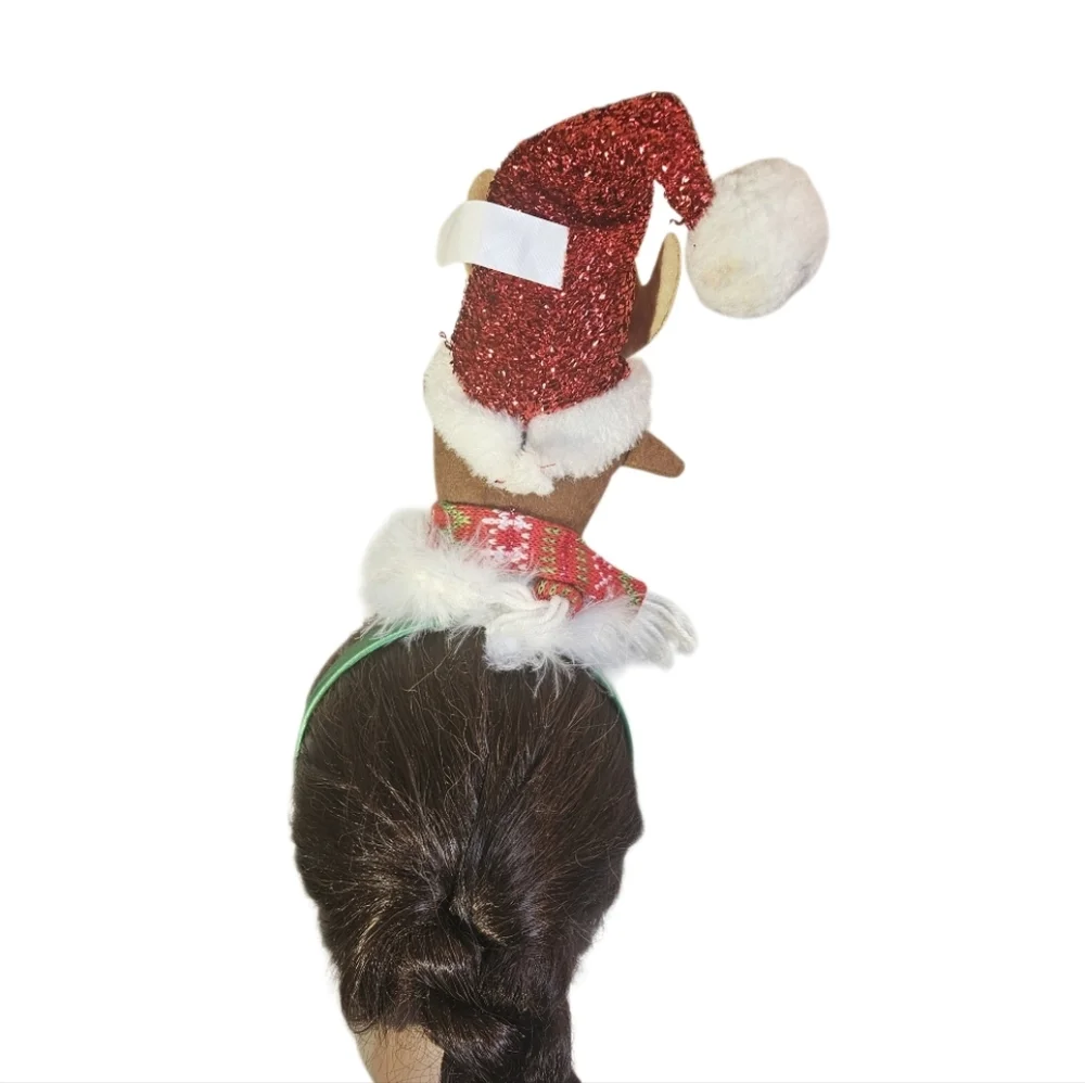 Festive Reindeer Headband Red Santa Hat Holiday Antlers Green Hair Accessory 14